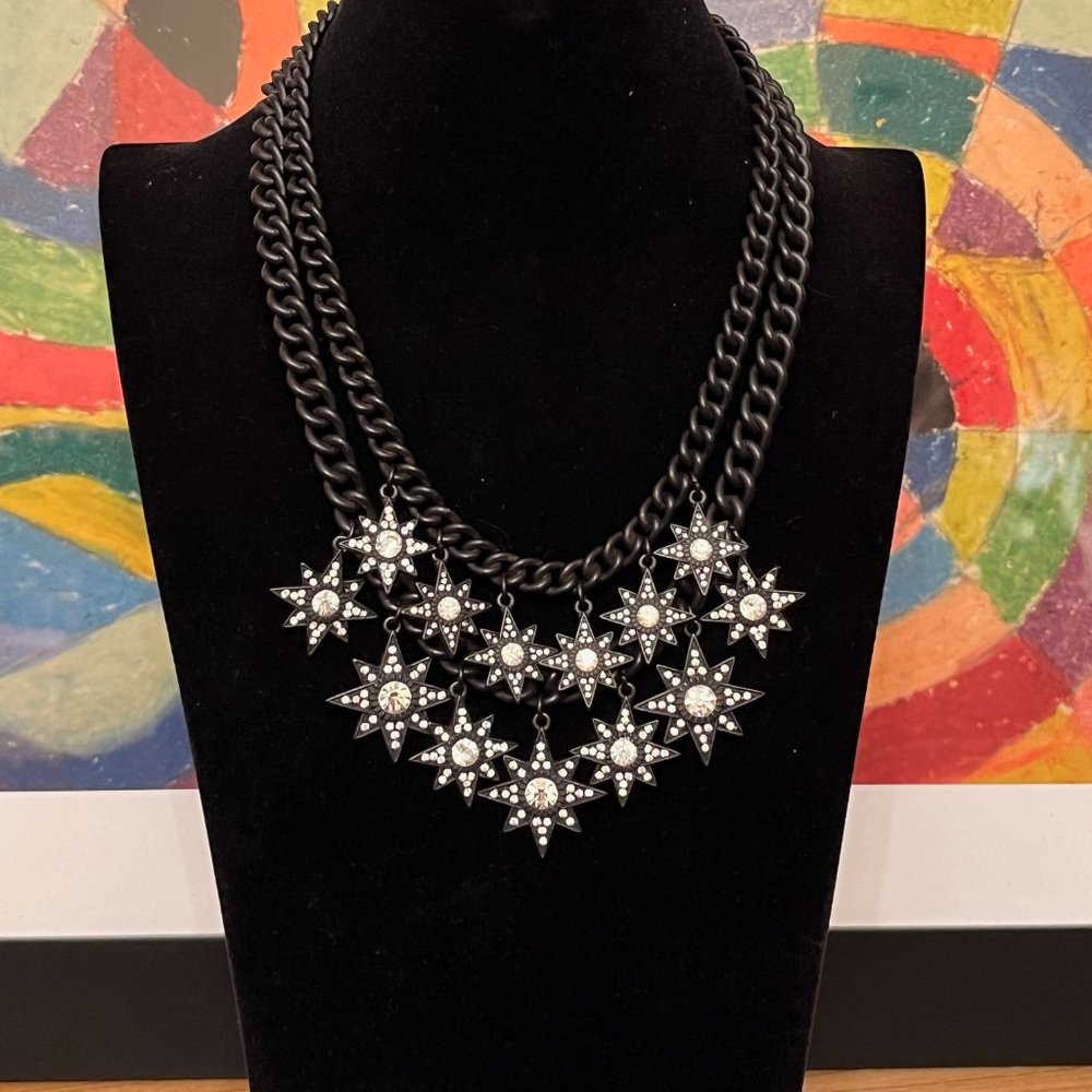 Black & Crystal-Star Necklace With Double -Strand… - image 8